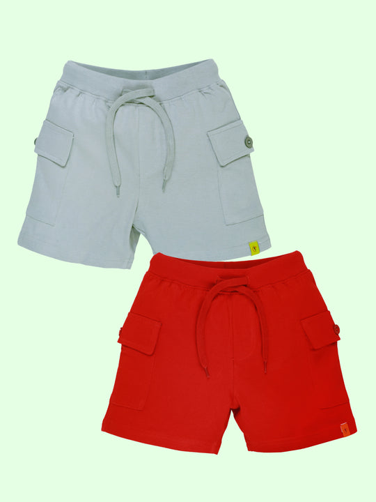 Boys Cotton Knee Length Basic Knit Cargo Shorts Pack of 2