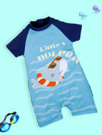 Kiddopanti Boys Half Sleeves Printed Swimwear Bodysuit - Royal Blue / 1-2Y