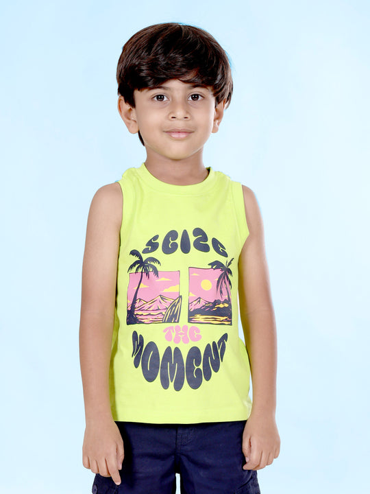 Boys Sleeveless " SEIZE THE MOMENT " Printed Tee