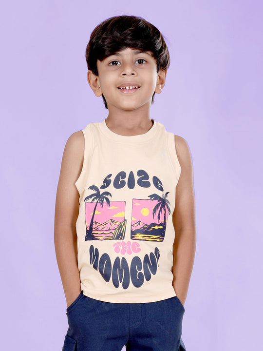 Boys Sleeveless " SEIZE THE MOMENT " Printed Tee
