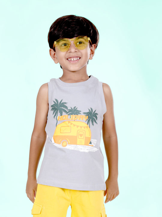 Boys Sleeveless " HOLIDAY " Printed Tee