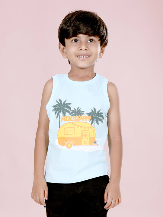 Boys Sleeveless " HOLIDAY " Printed Tee
