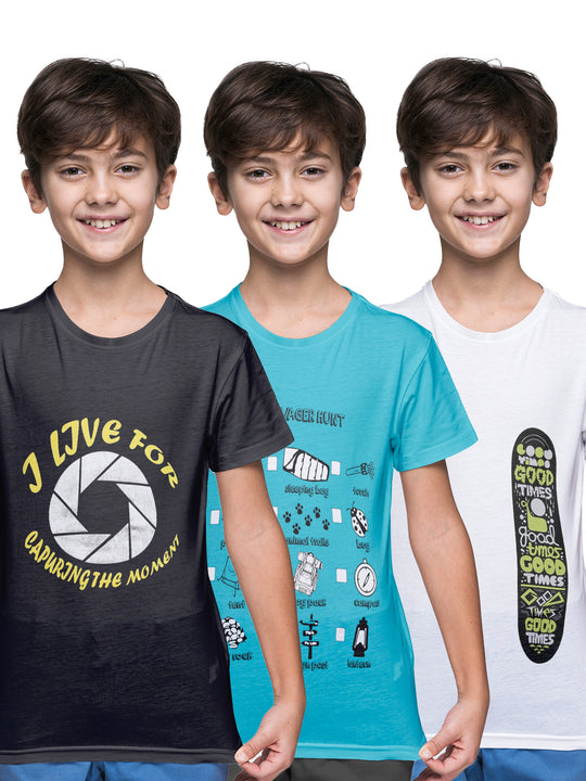 Boys Cotton Jersey Pack of 3 Half Sleeves Printed Tees