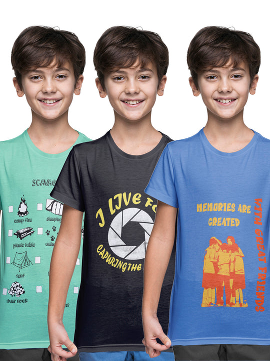 Boys Cotton Jersey Pack of 3 Half Sleeves Printed Tees