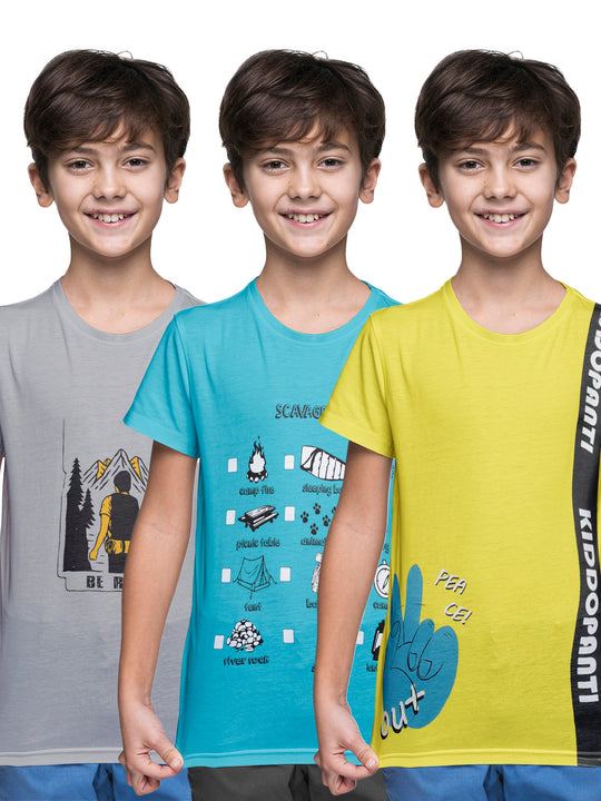 Boys Cotton Jersey Pack of 3 Half Sleeves Printed Tees