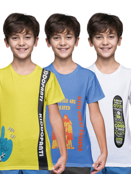 Boys Cotton Jersey Pack of 3 Half Sleeves Printed Tees