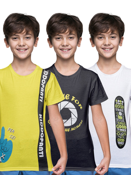 Boys Cotton Jersey Pack of 3 Half Sleeves Printed Tees