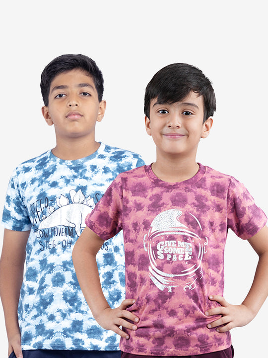 Boys Cotton Jersey Tie and Dye AOP Printed Tees Pack of 2