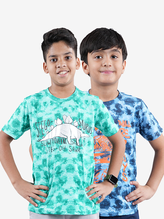 Boys Cotton Jersey Tie and Dye AOP Printed Tees Pack of 2