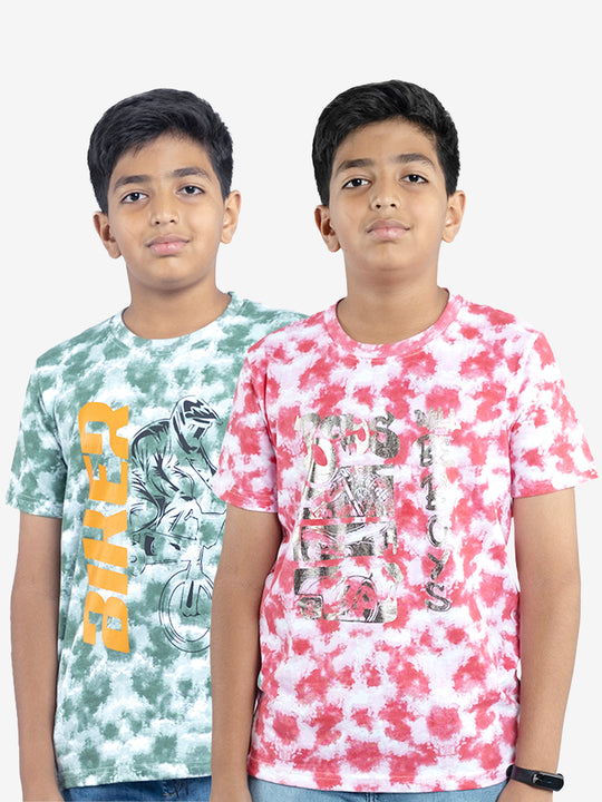 Boys Cotton Jersey Tie and Dye AOP Printed Tees Pack of 2