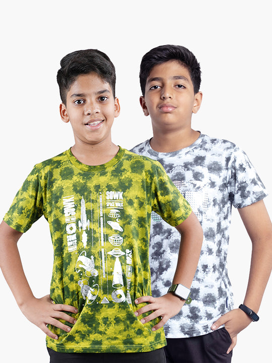 Boys Cotton Jersey Tie and Dye AOP Printed Tees Pack of 2