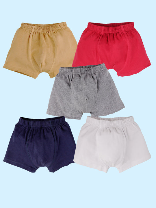 Boys Knee Length Solid Boxer Shorts Pack Of 5