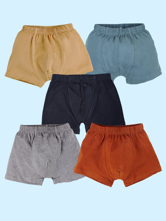 Boys Knee Length Solid Boxer Shorts Pack Of 5