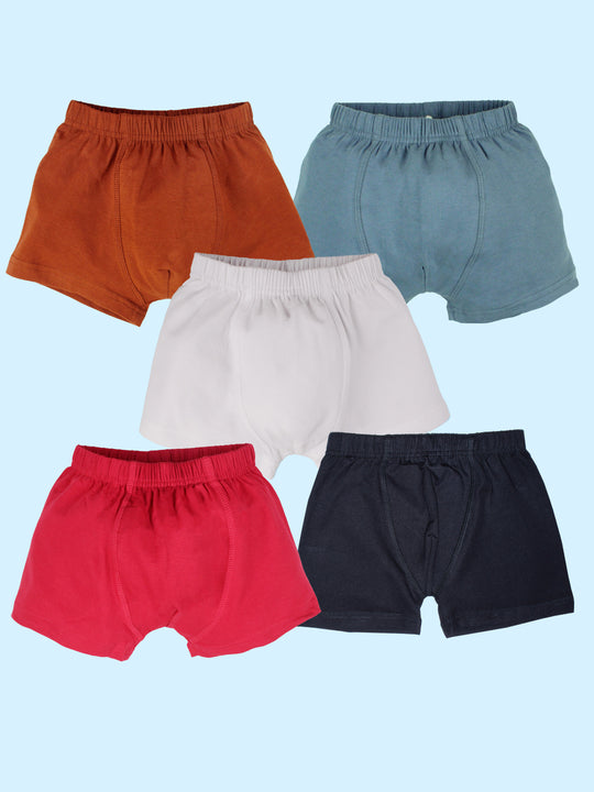 Boys Knee Length Solid Boxer Shorts Pack Of 5