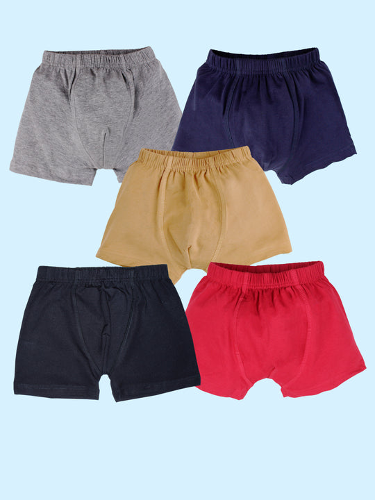 Boys Knee Length Solid Boxer Shorts Pack Of 5