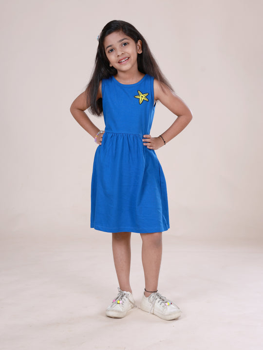 Girls Cotton Sleeveless Dress With Star Applique