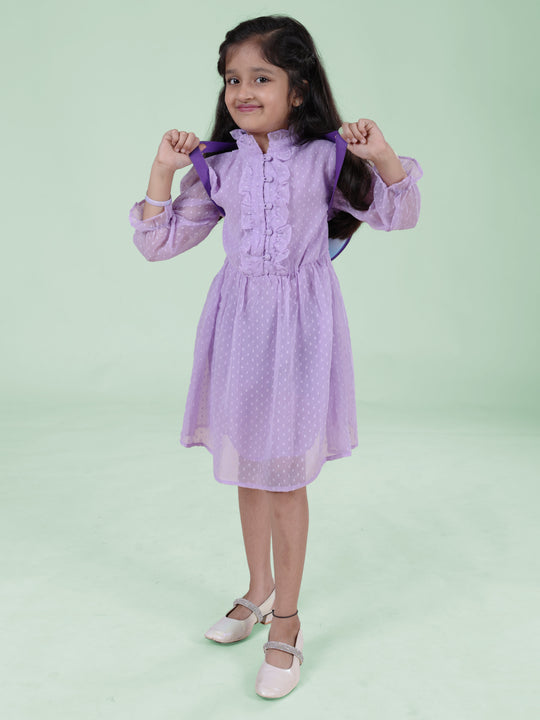 Girls Front Yoke Frill Detailed Placket Full Sleeves Dress