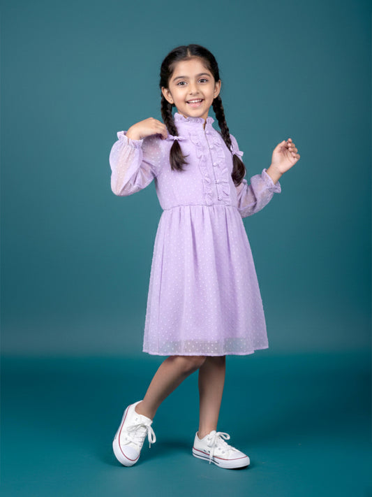Kiddopanti Girls Front Yoke Frill Detailed Placket Full Sleeve Dress