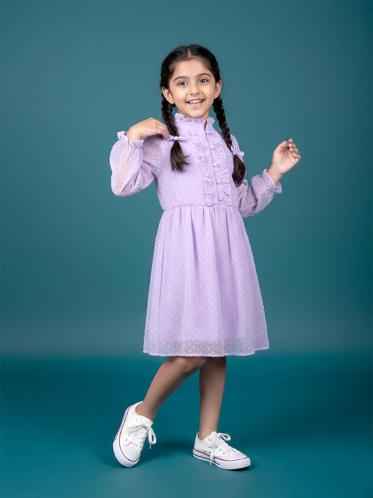 Kiddopanti Girls Front Yoke Frill Detailed Placket Full Sleeve Dress