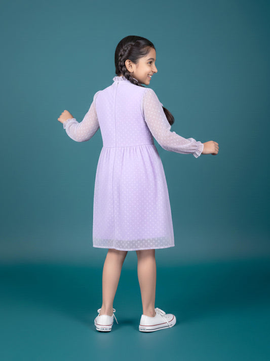 Kiddopanti Girls Front Yoke Frill Detailed Placket Full Sleeve Dress