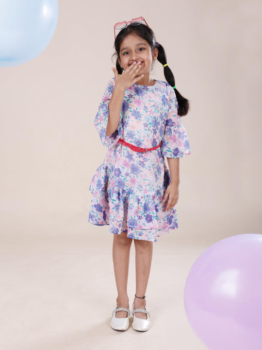 Girls Frill Bottom layers Dress With Belt