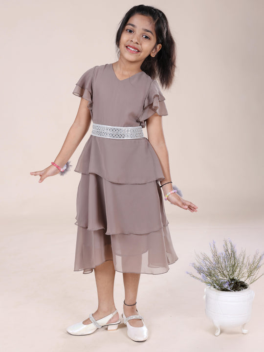 Girls Georgette Half Frill Sleeves Layered Dress