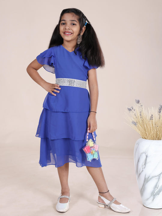 Girls Georgette Half Frill Sleeves Layered Dress