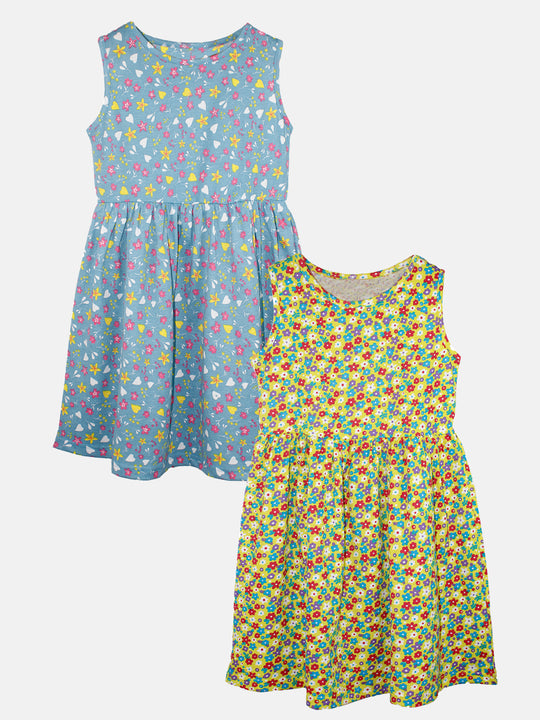 Girls Cotton Jersey Sleeveless Floral Printed Dress Pack of 2