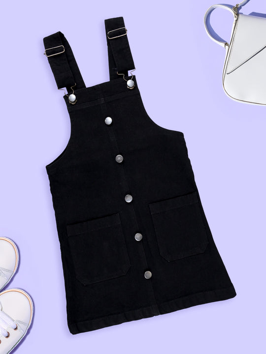 The Girls Denim Woven Sleeveless Solid Denim Dungaree Skirt