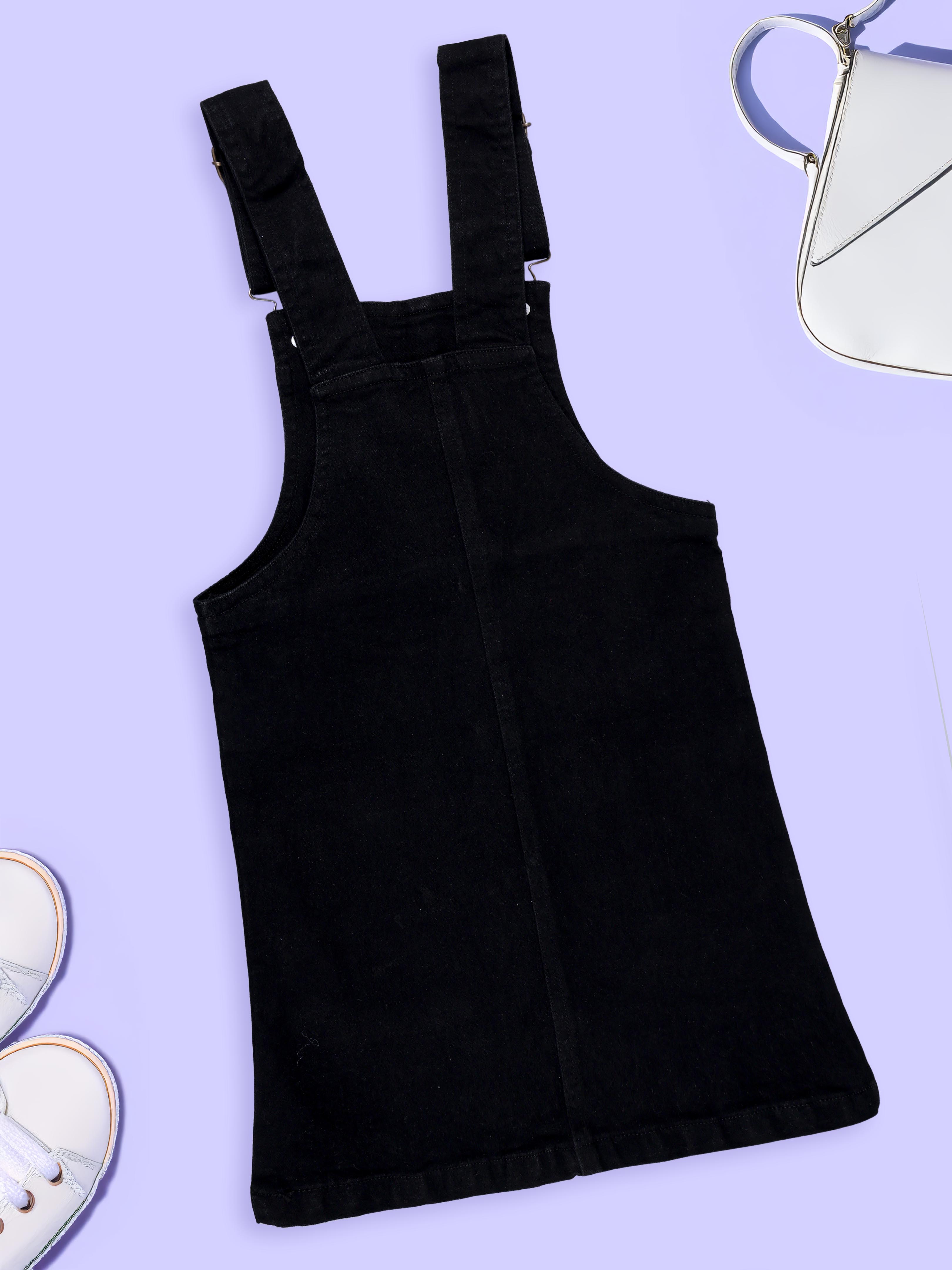 The Girls Denim Woven Sleeveless Solid Denim Dungaree Skirt