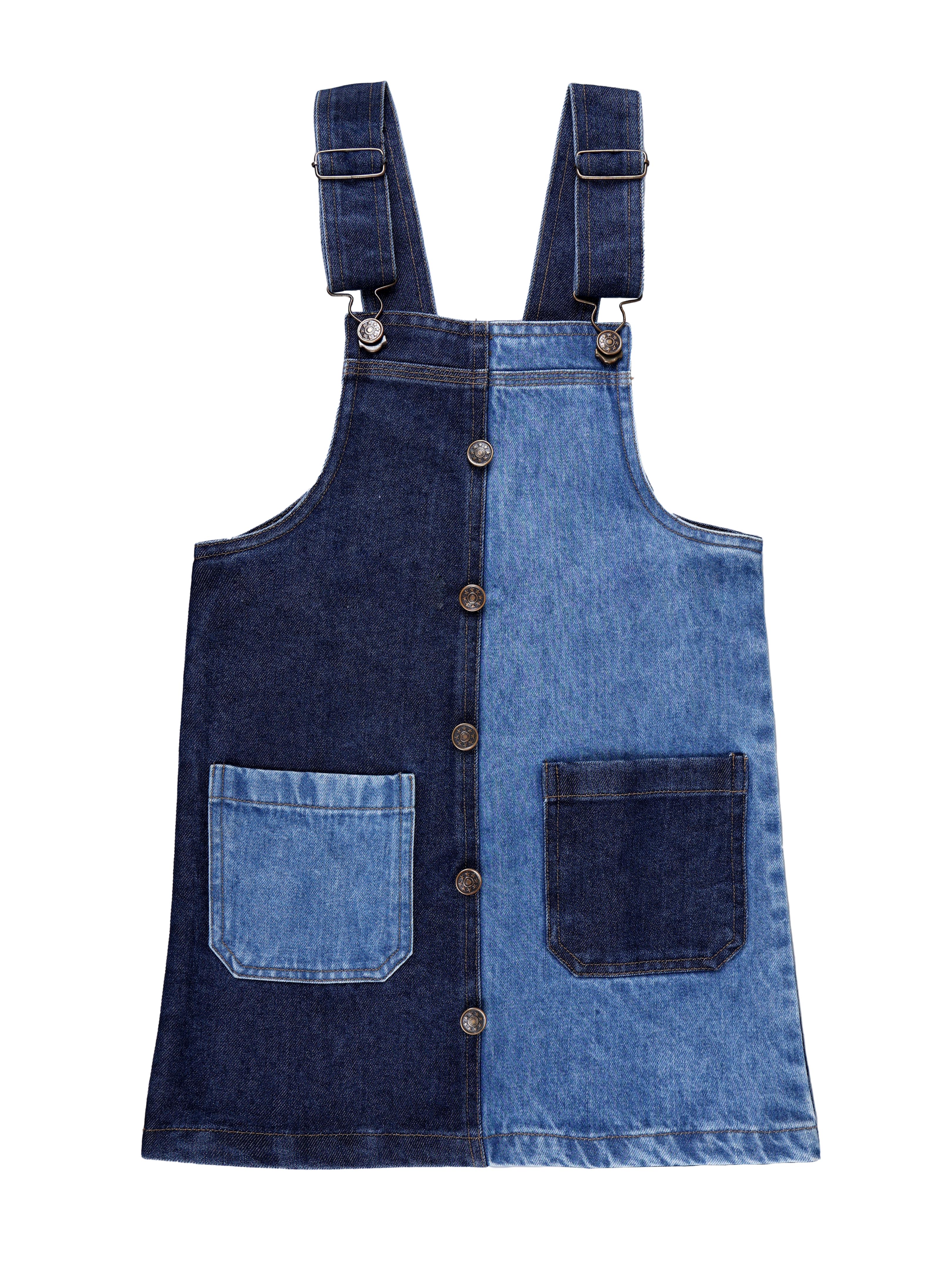 The Girls Denim Woven Sleeveless Solid Denim Dungaree Skirt
