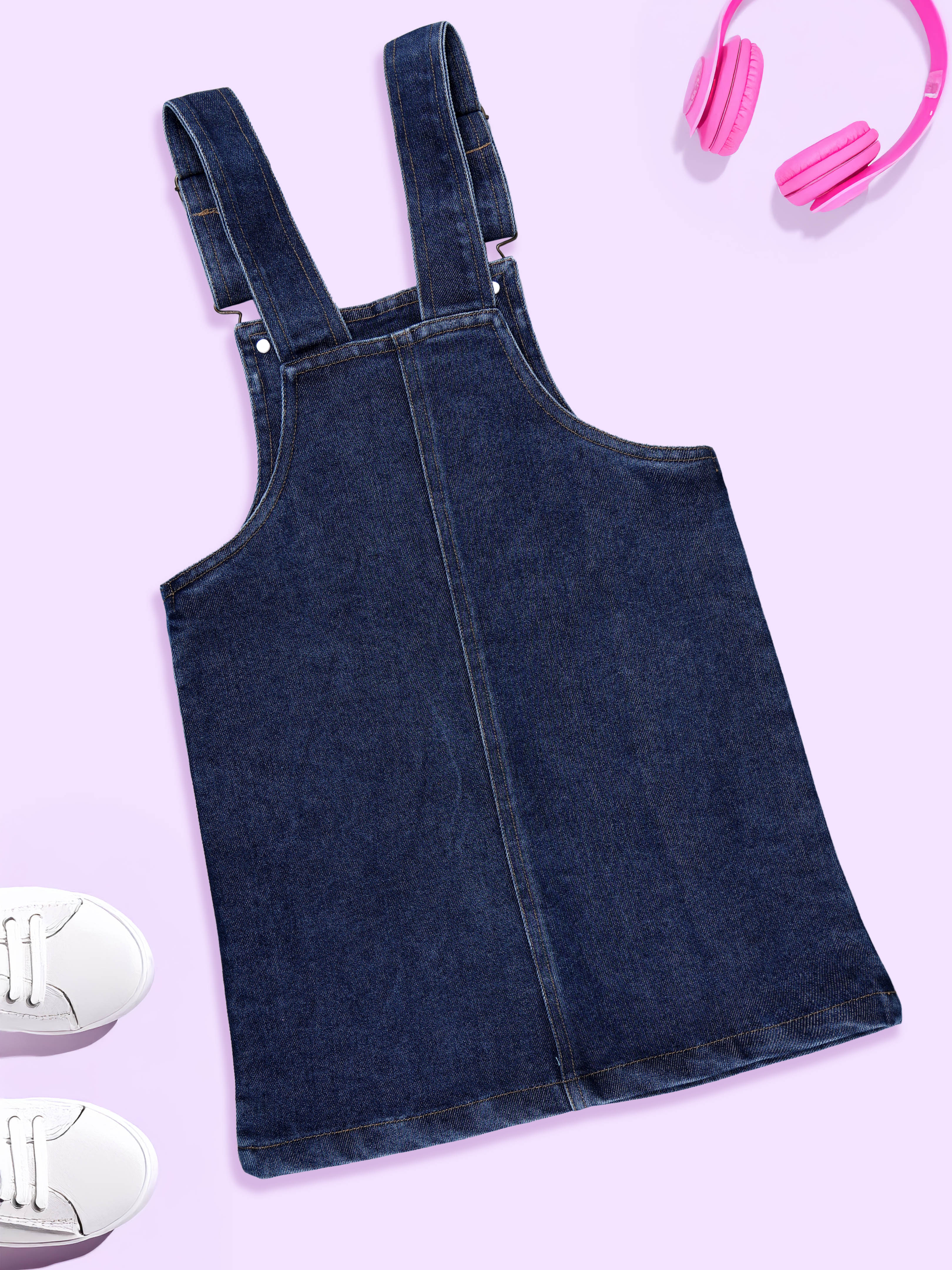 The Girls Denim Woven Sleeveless Solid Denim Dungaree Skirt