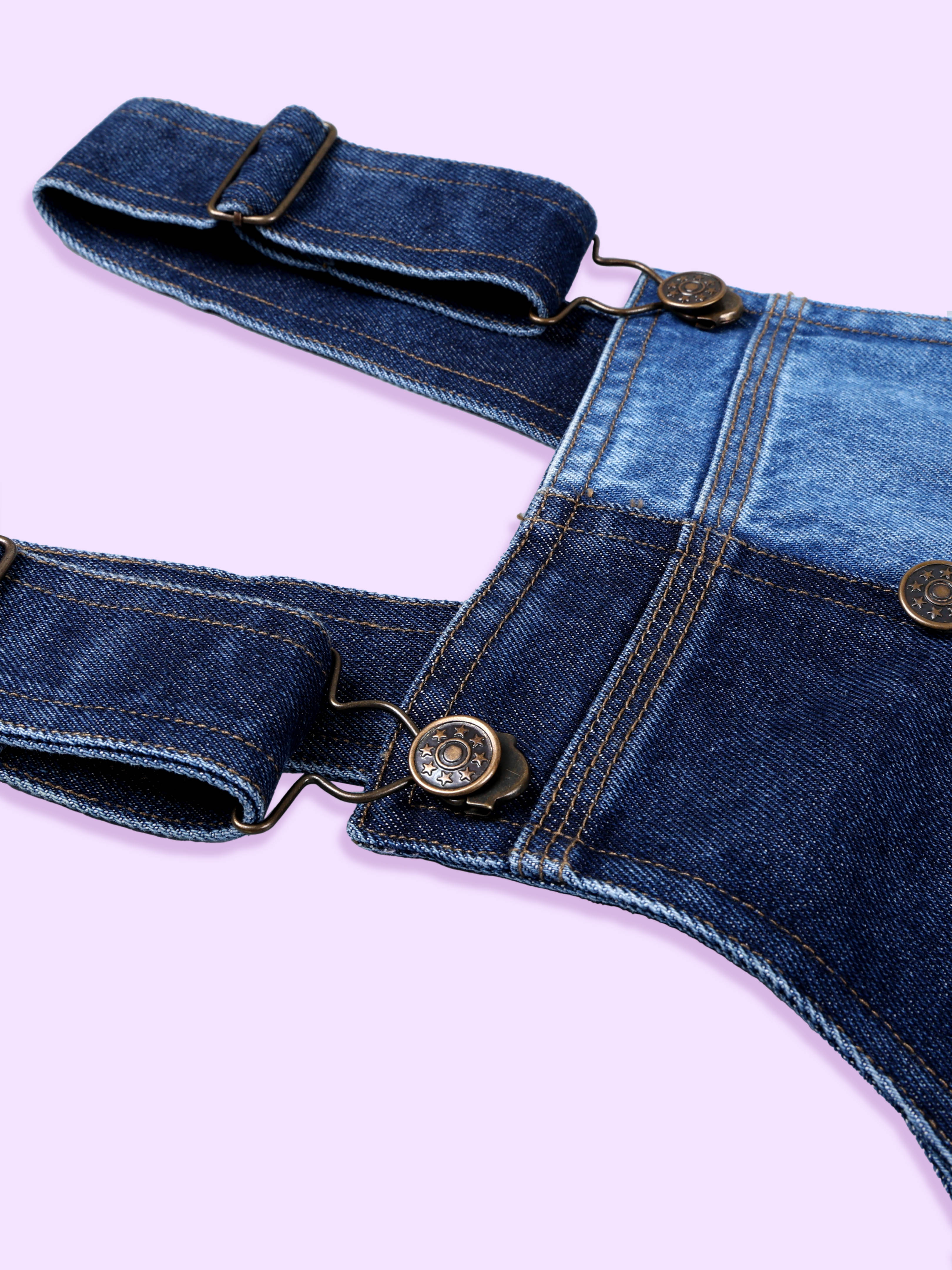 The Girls Denim Woven Sleeveless Solid Denim Dungaree Skirt