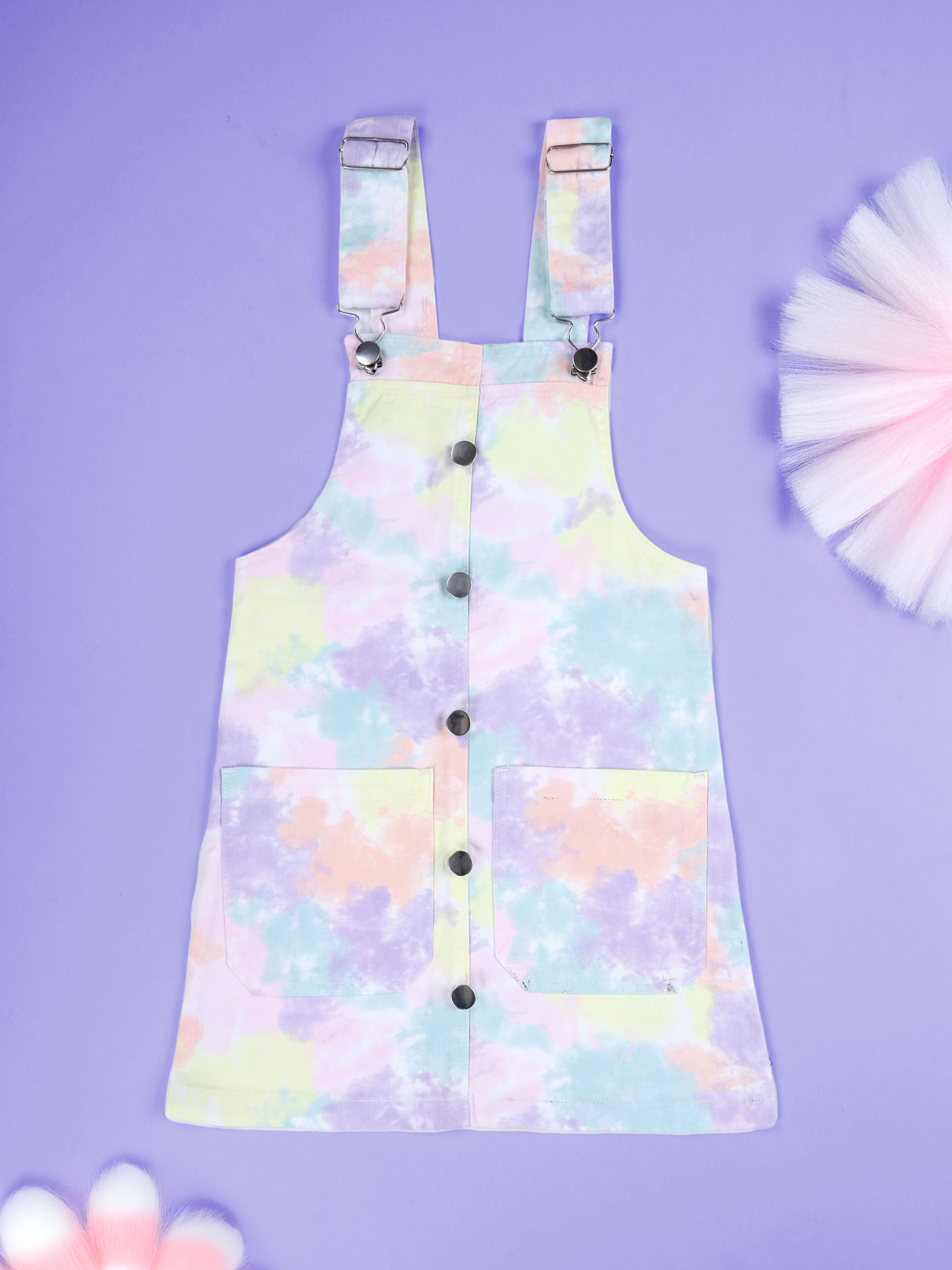 Girls Denim Woven Solid Dungaree Skirt