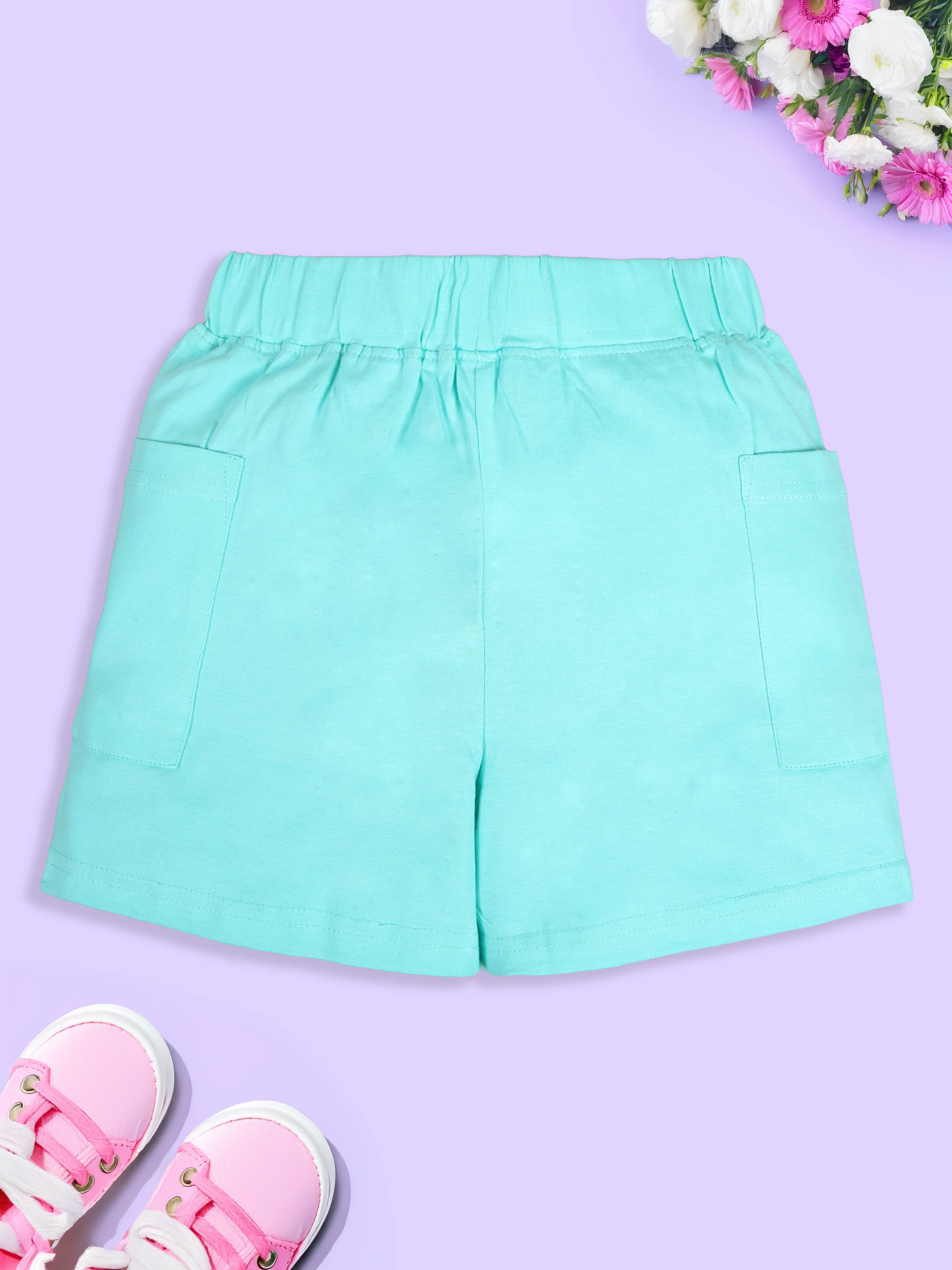 Girls Patch Pocket Hot Shorts With Bow