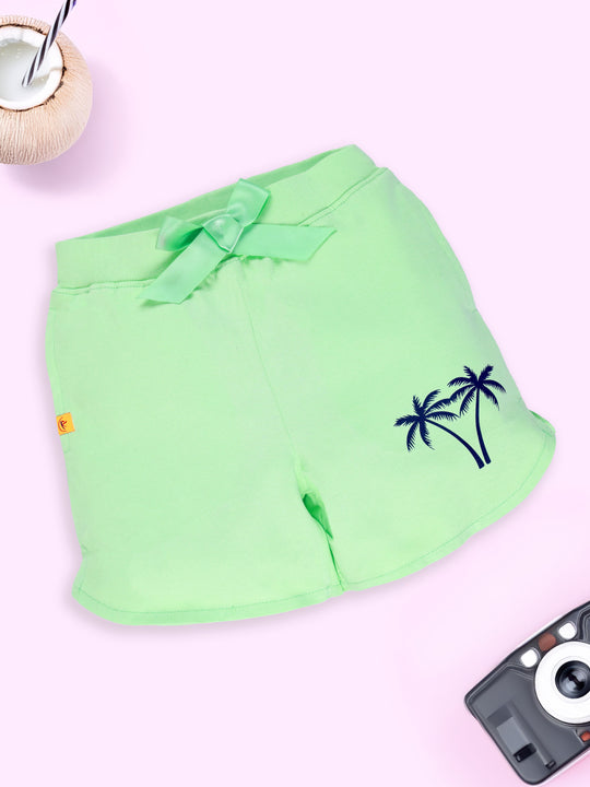 Girls Cotton Knit Printed Hot Shorts With Bow