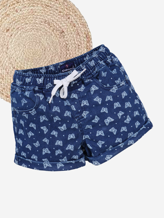 Girls Small Butterfly Printed Denim Roll Up Shorts