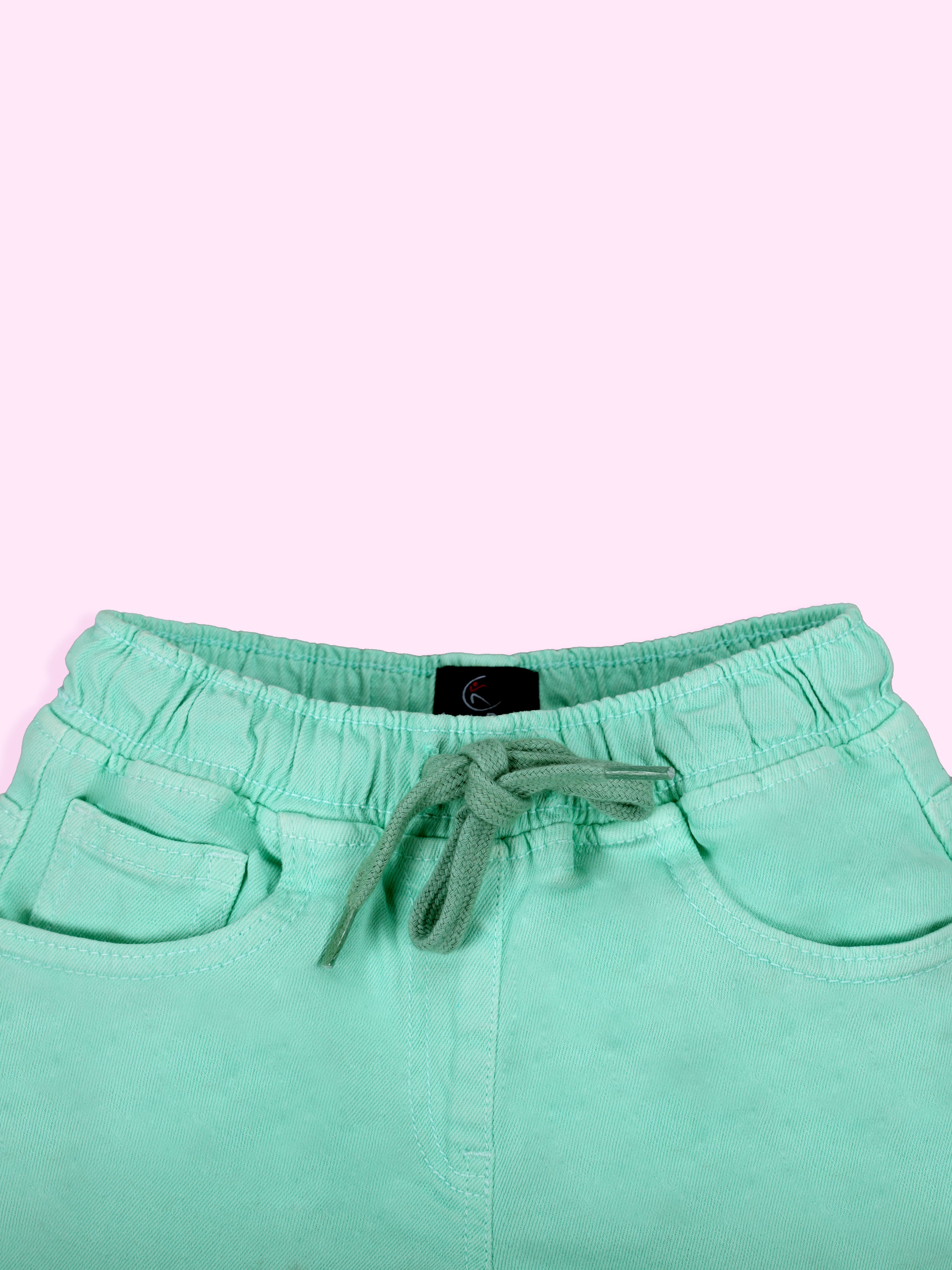 Girls Denim Hot Shorts With Strawberry Applique