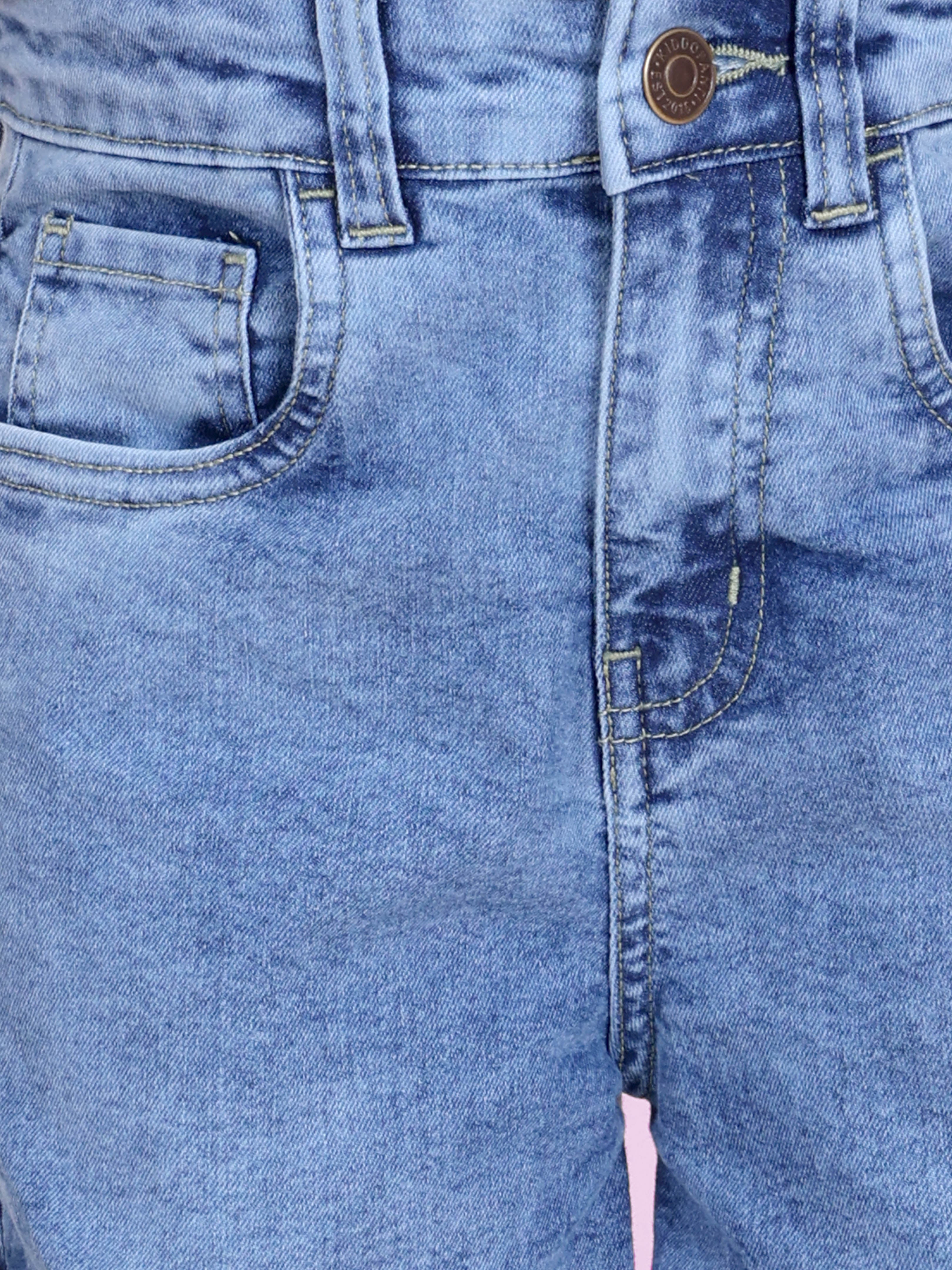 Girls Denim Solid Flared Utility Cargo Pant