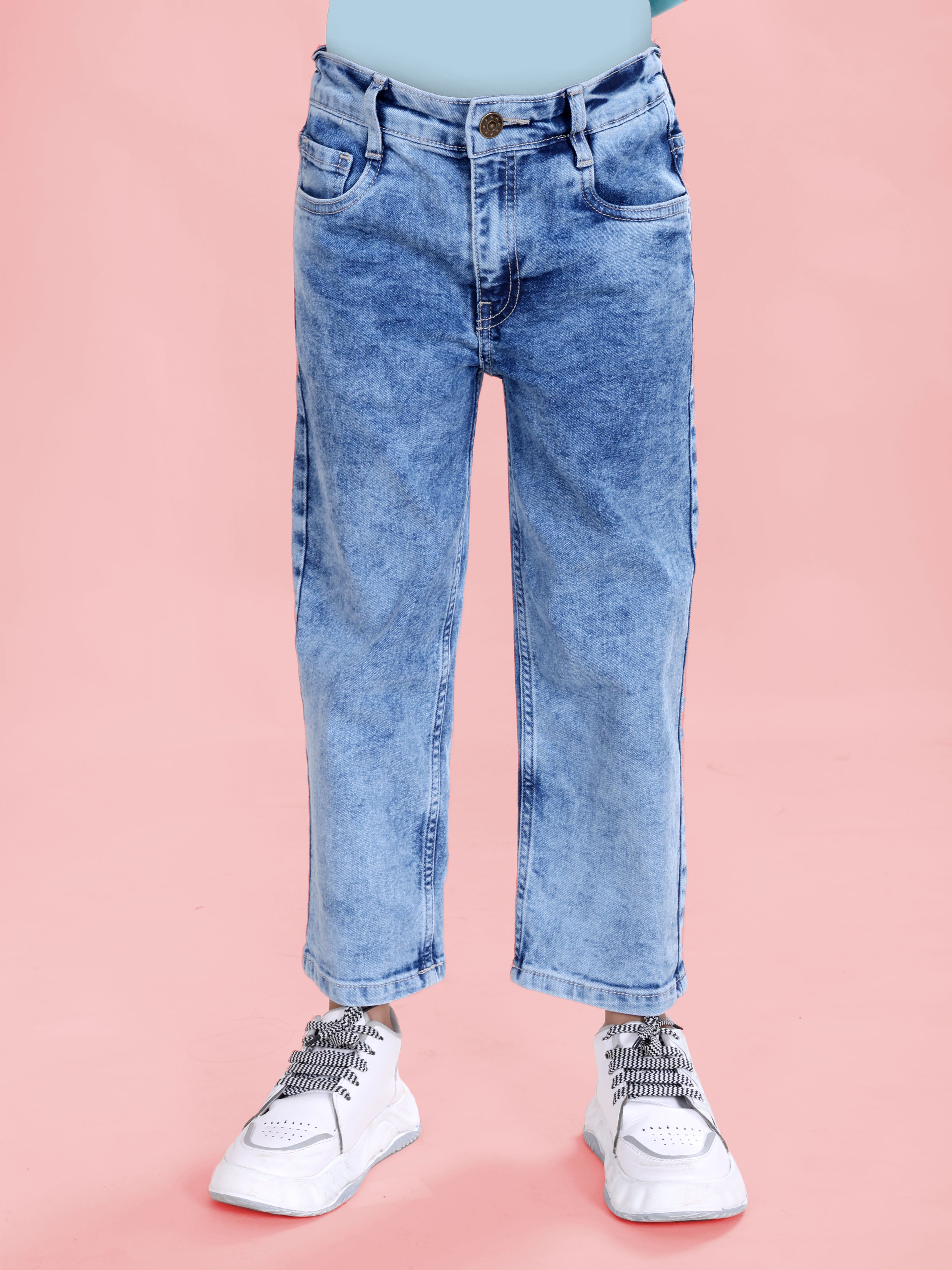 Girls Denim Solid Straight Fit Jeans