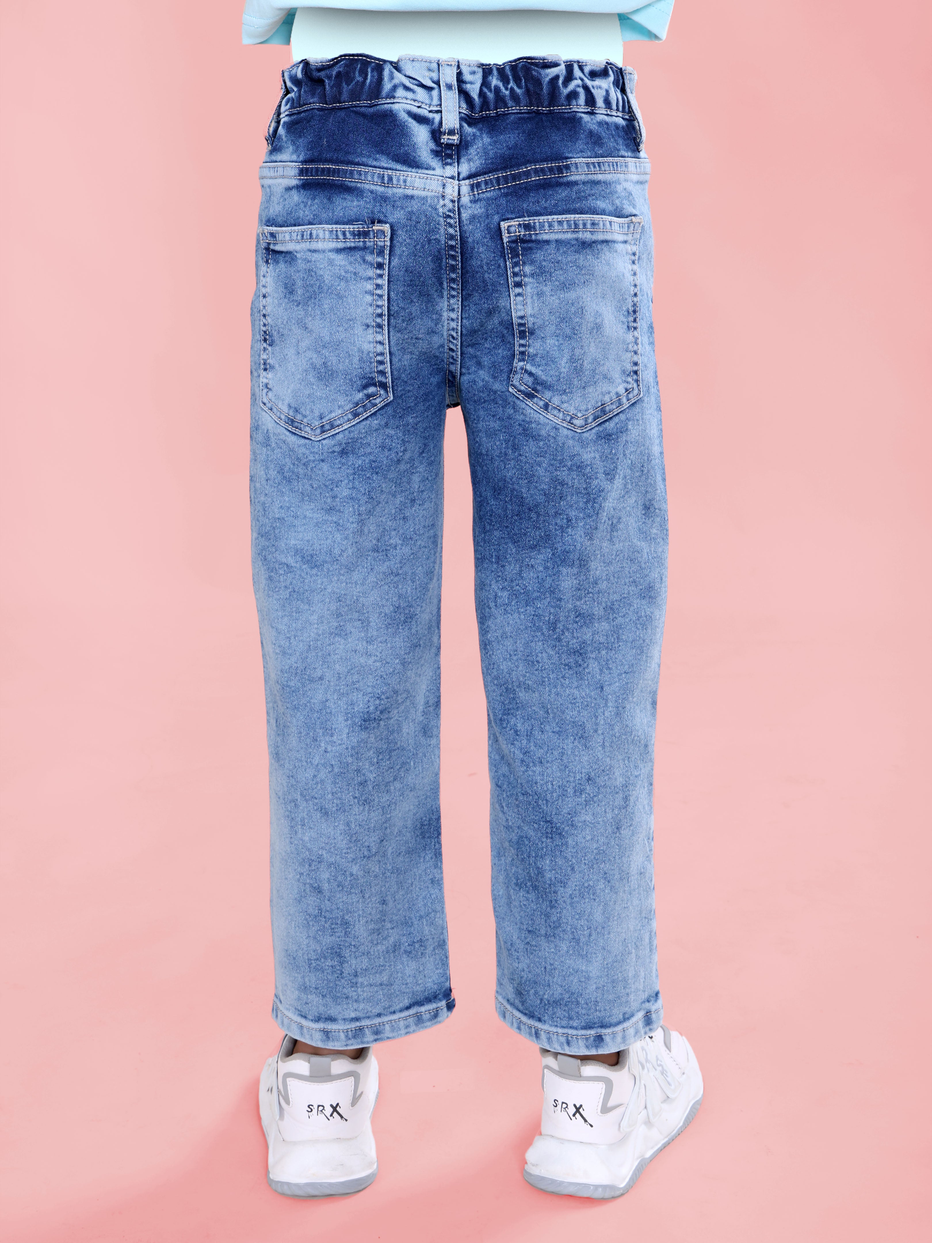 Girls Denim Solid Straight Fit Jeans