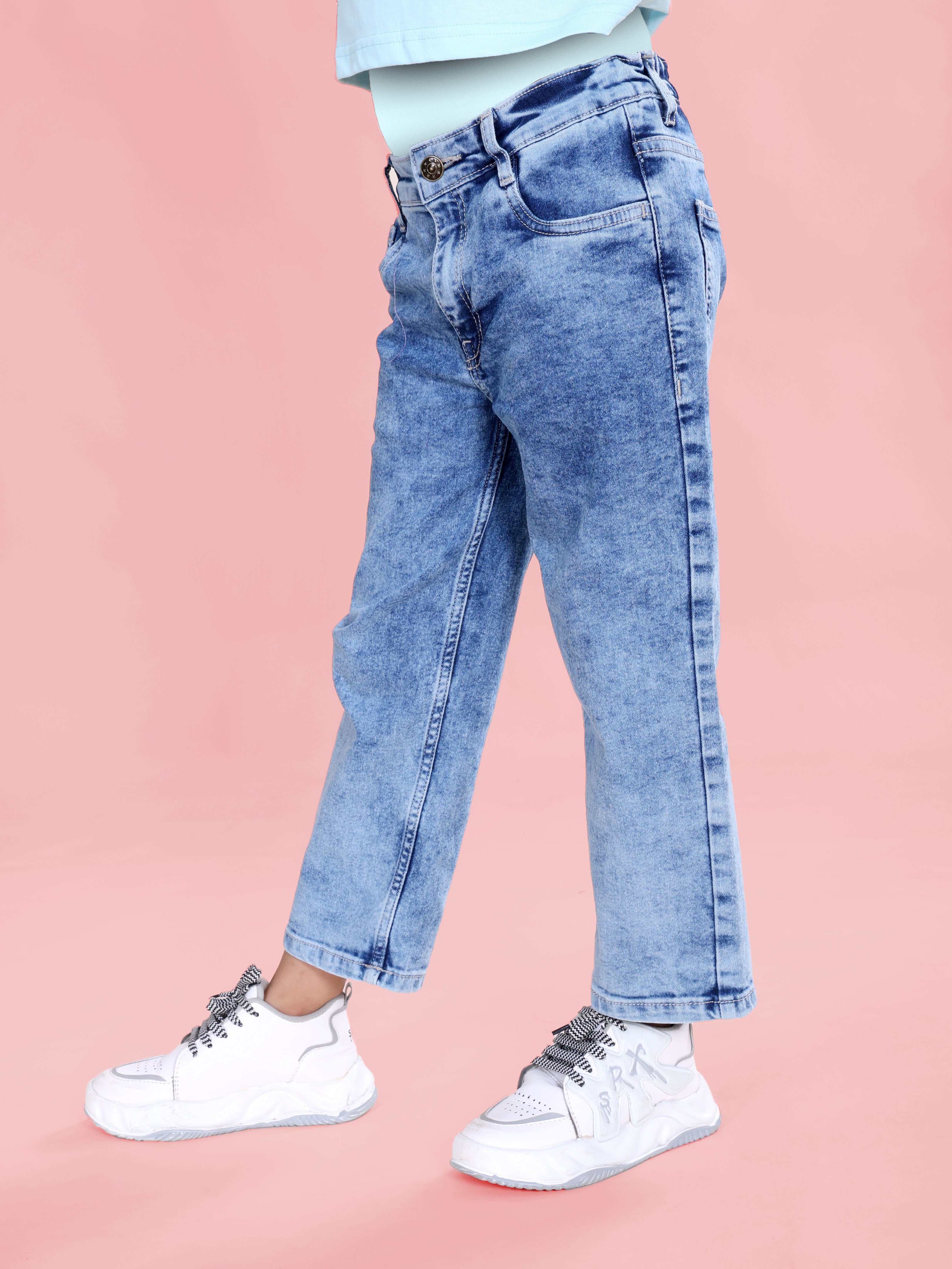Girls Denim Solid Straight Fit Jeans