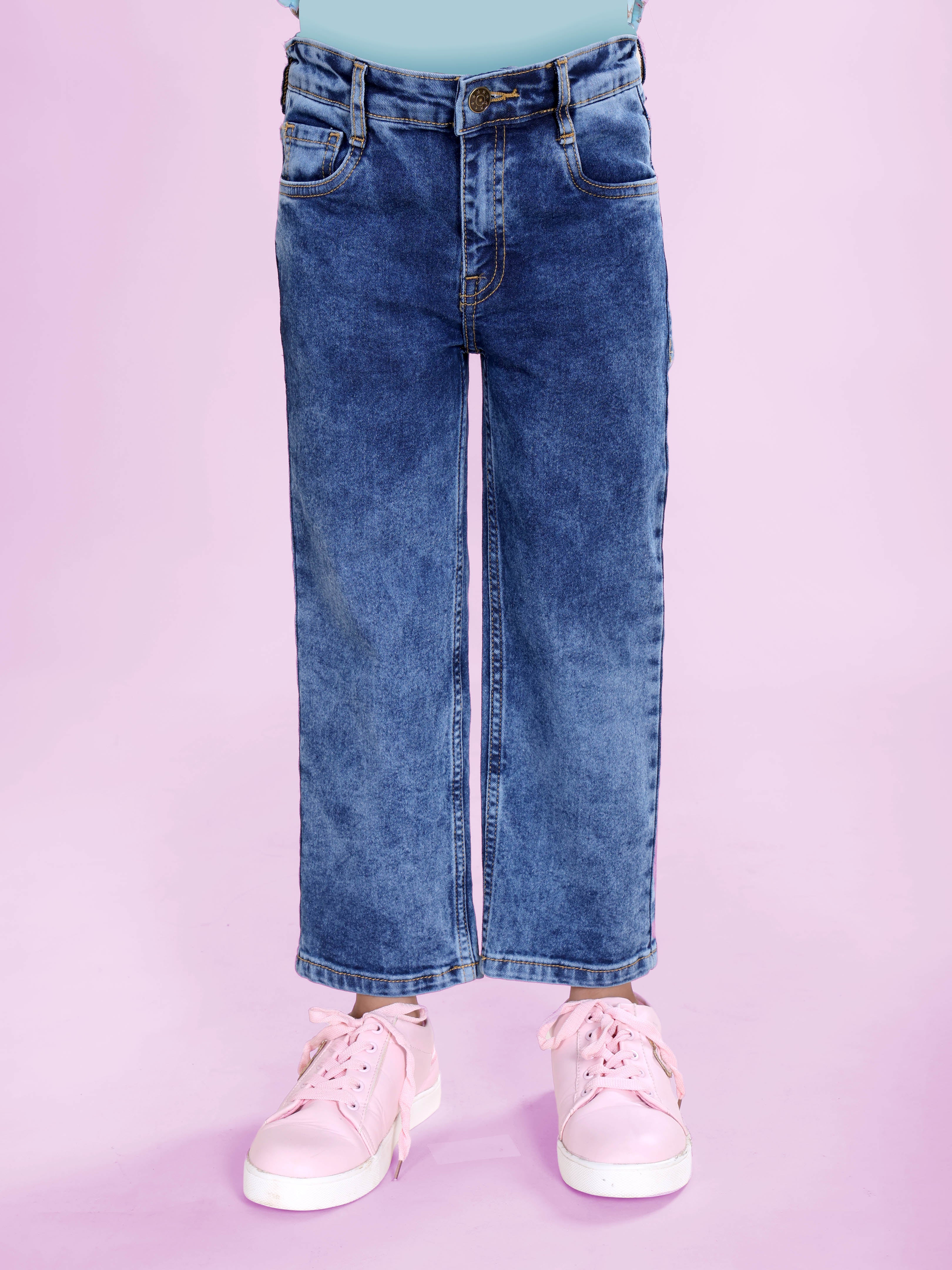 Girls Denim Solid Straight Fit Jeans