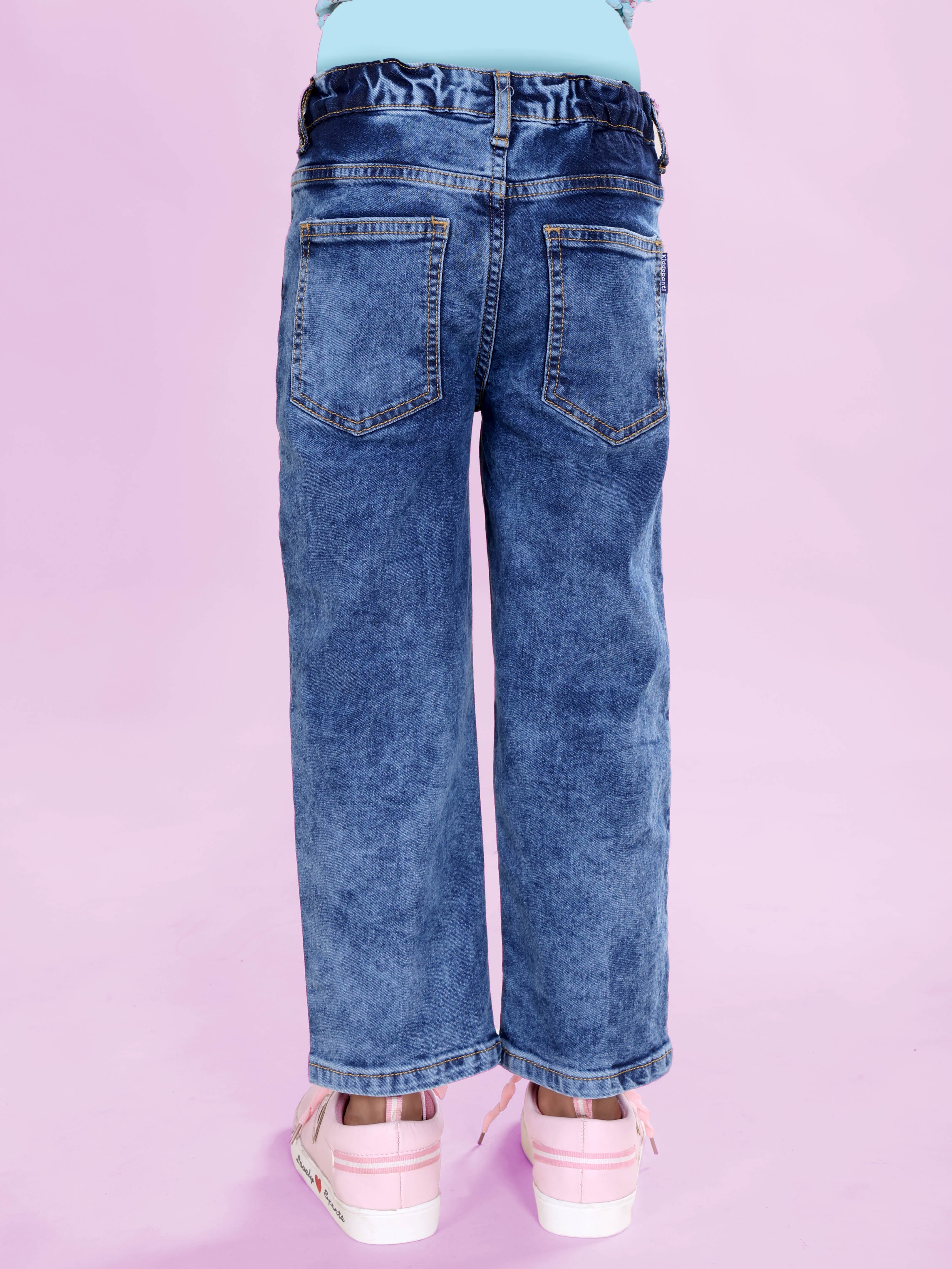 Girls Denim Solid Straight Fit Jeans