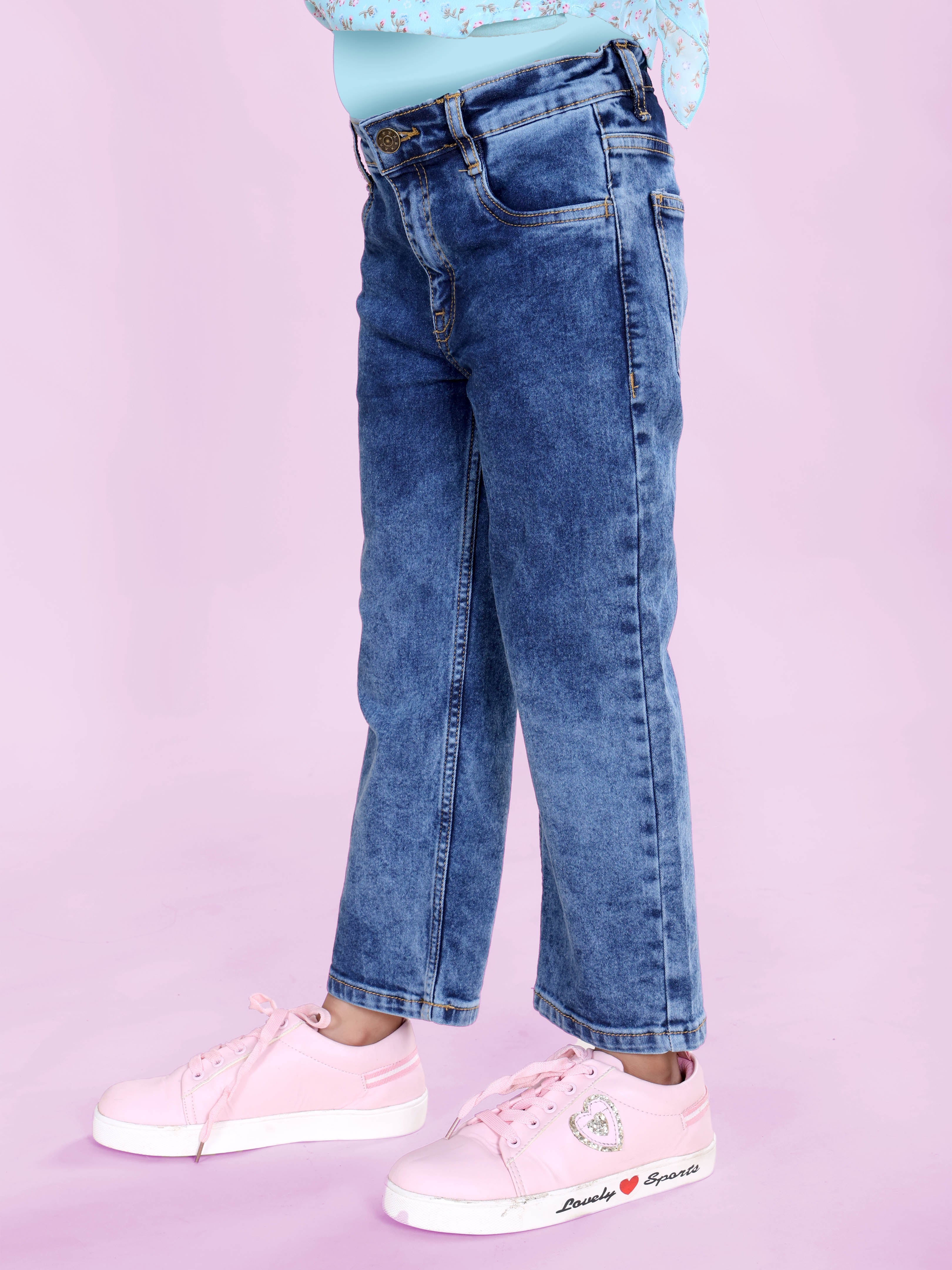 Girls Denim Solid Straight Fit Jeans
