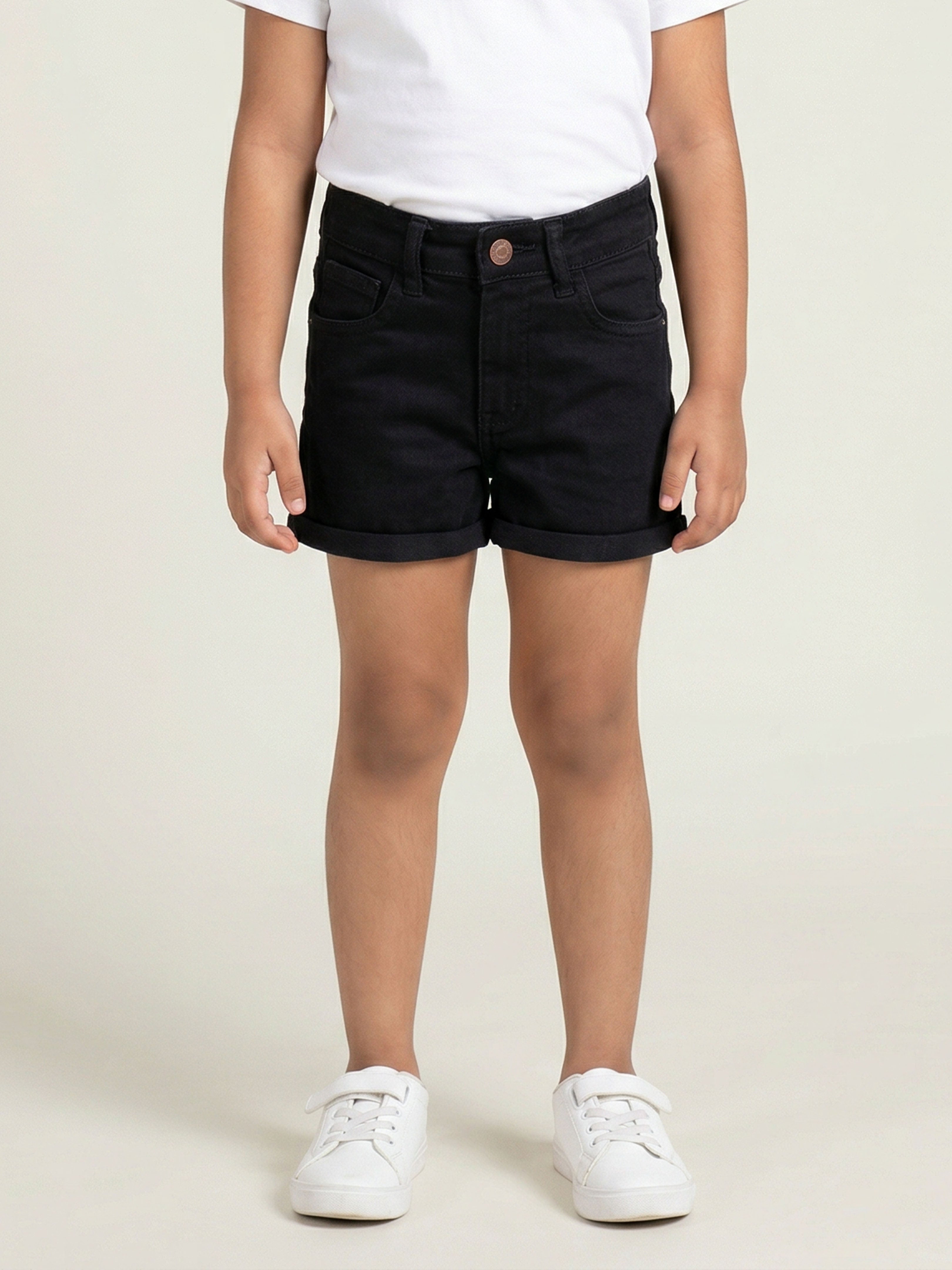 Girls Solid Rollup Denim Hot Shorts