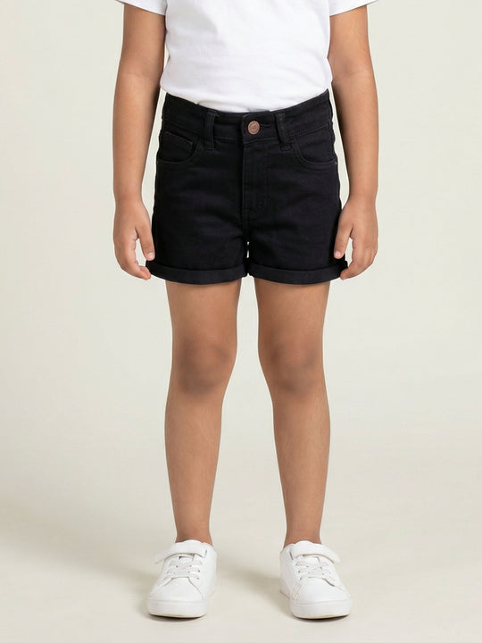 Girls Solid Rollup Denim Hot Shorts