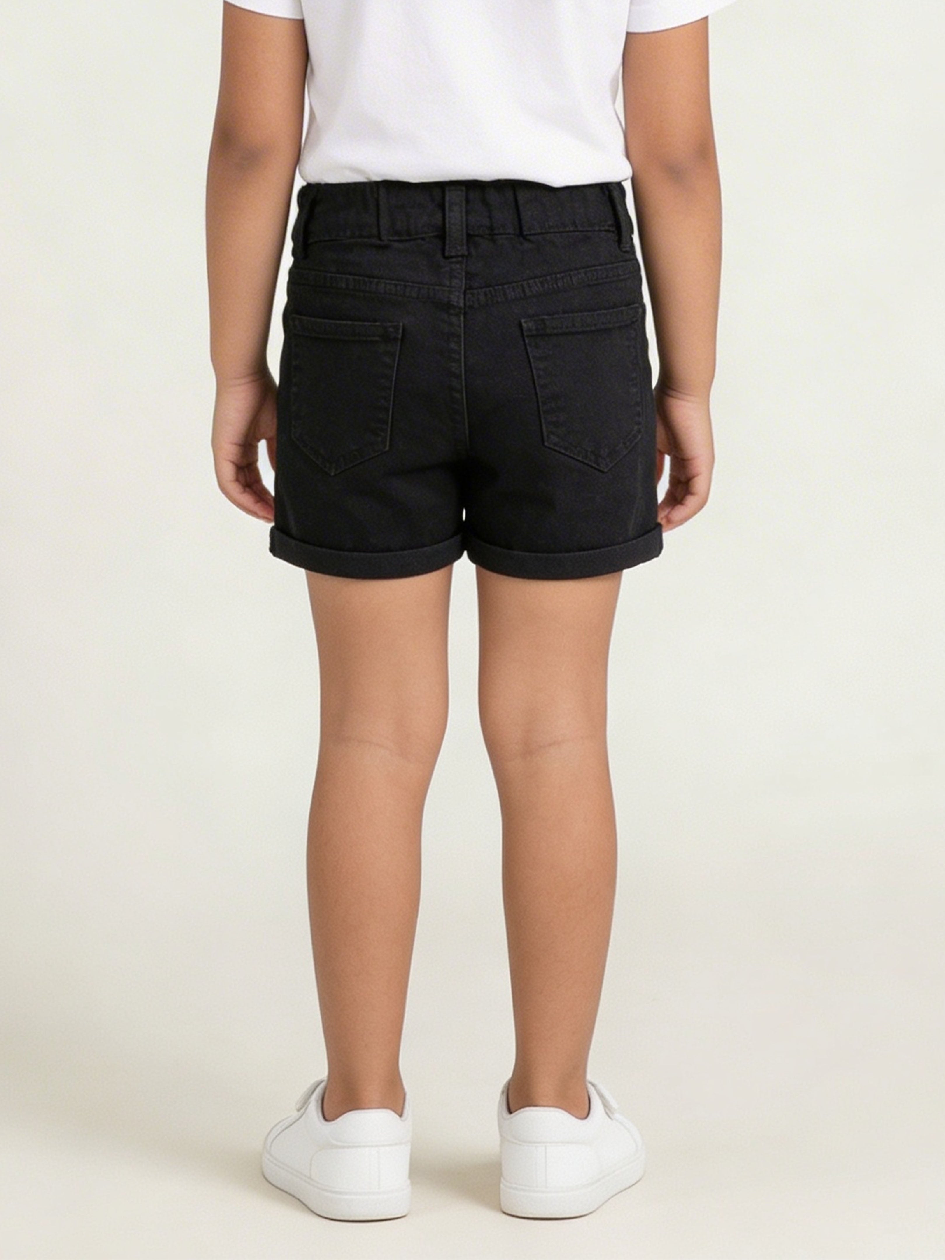 Girls Solid Rollup Denim Hot Shorts