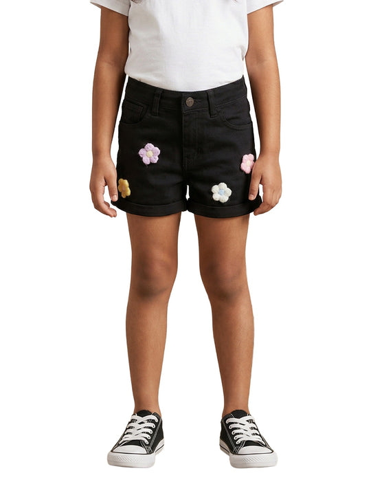 Girls Rollup Denim Shorts With Multi Badge