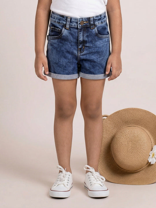 Girls Solid Denim Rollup Hot Shorts